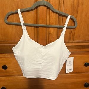 Athleta Elation v neck crop support top D-DD, white, medium